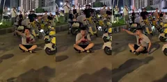 七夕江都佳源广场直接开打 电瓶车挡道保时捷 醉汉上演三连击 车主抄石板砸头KO!